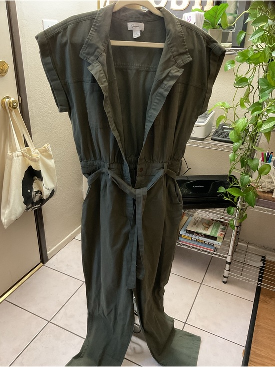 Pants - Utility Jumpsuit with Tie Waist - Olive Green
